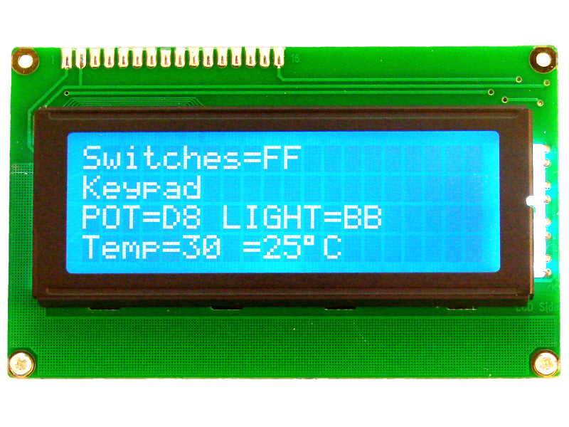 LCD, 20 char. x 4 lines, blue with white LED backlight